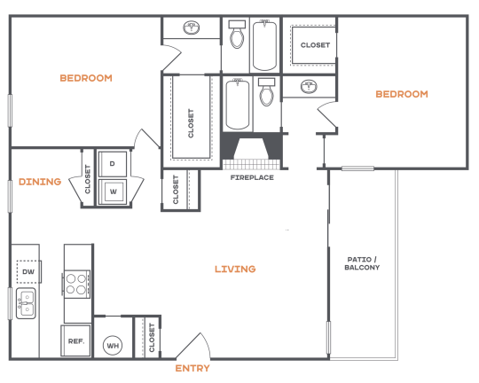 Brookbend B3 floorplan with 2 bedrooms, 2 bathrooms, 1,214 square feet, and a functional design for comfortable living.